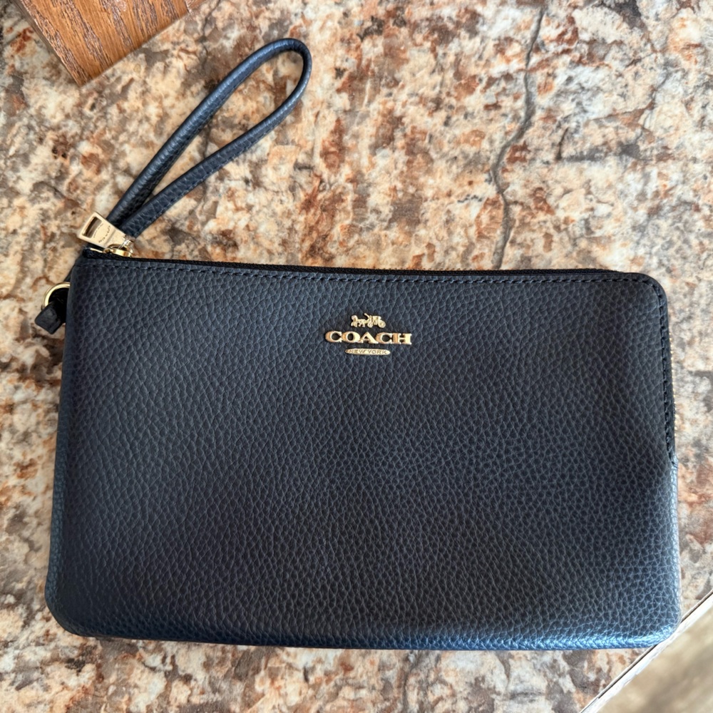 Coach Navy Leather Wristlet